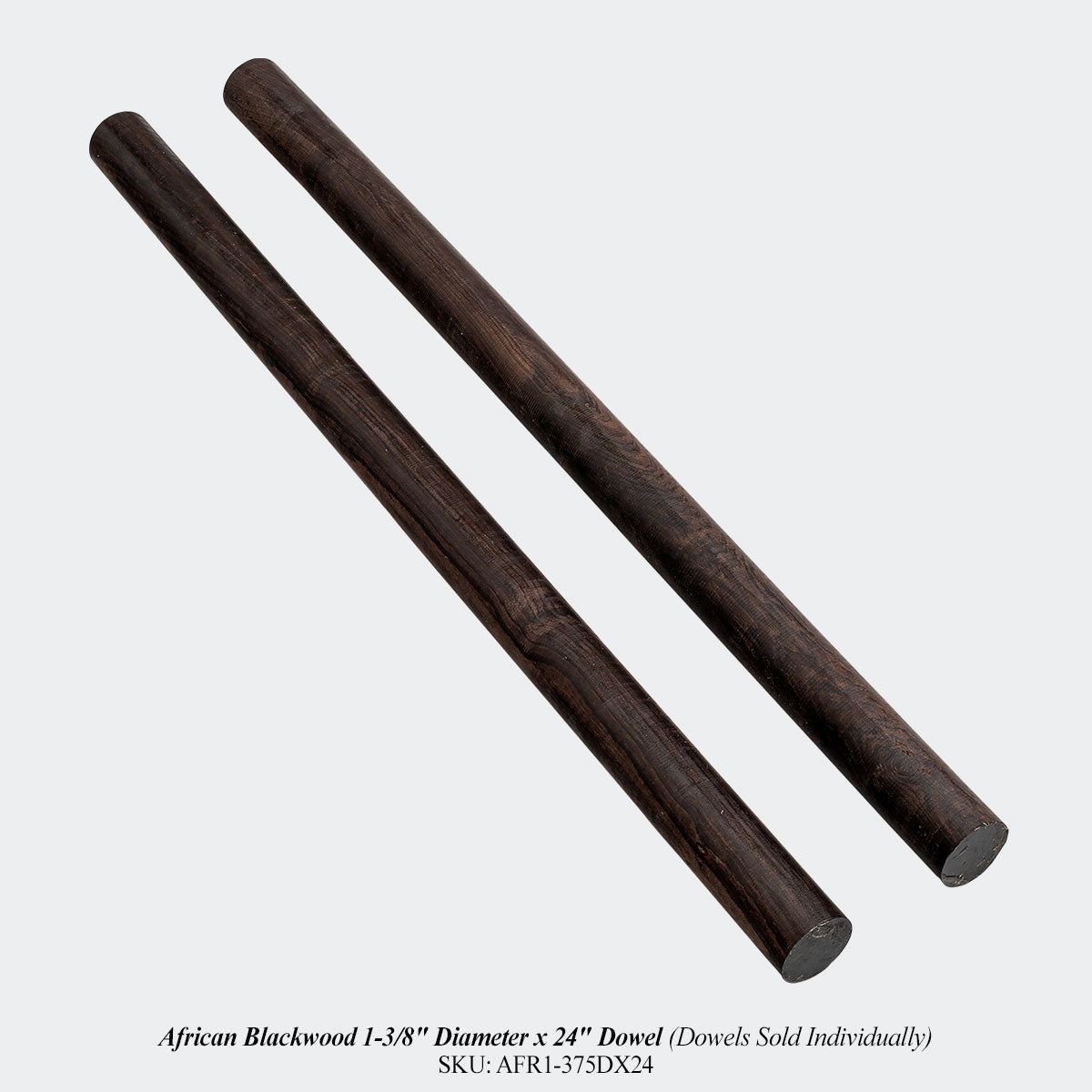 african blackwood 1 3/8 inch diameter x 24 inch dowel