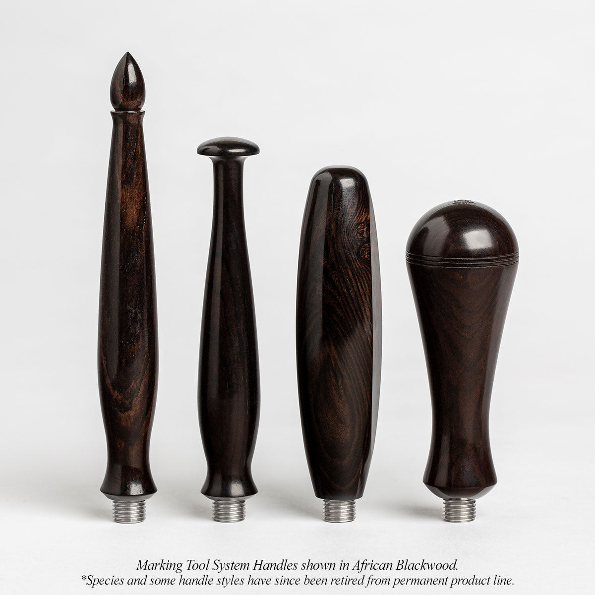 Marking Tool System Handles shown in African Blackwood. Species and some handle styles have since been retired from permanent product line.