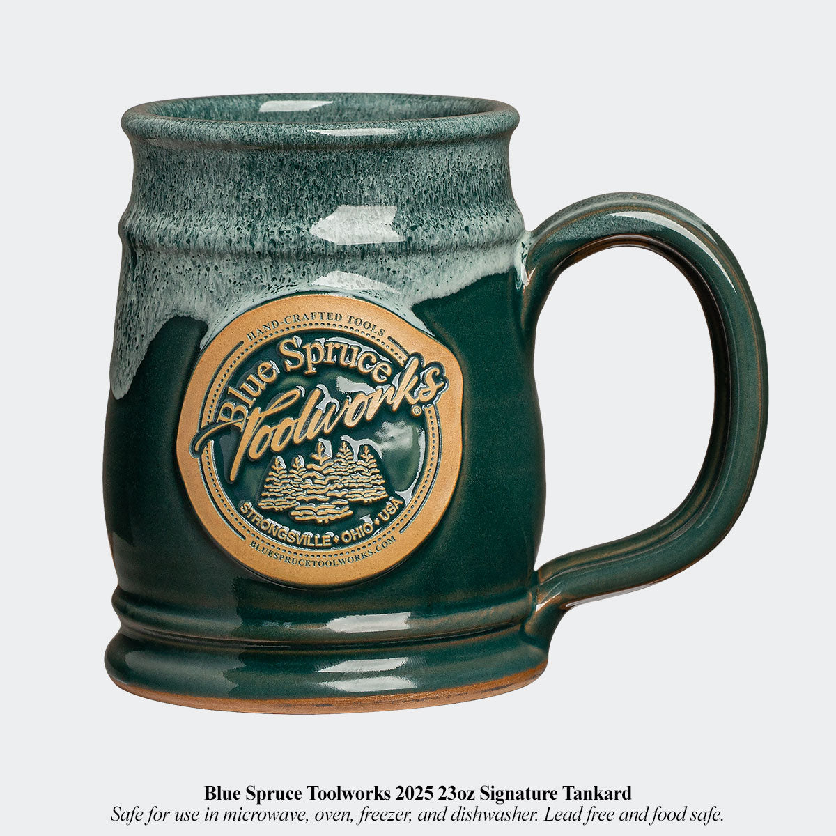 Blue Spruce Toolworks 2025 21oz Signature Tankard. Safe for use in microwave, oven, freezer, and dishwasher. Lead free and food safe.