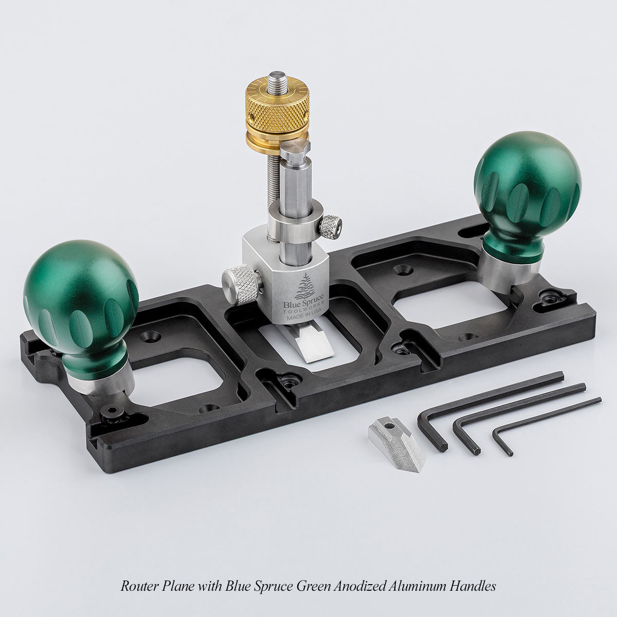 router plane with blue spruce green alum handles