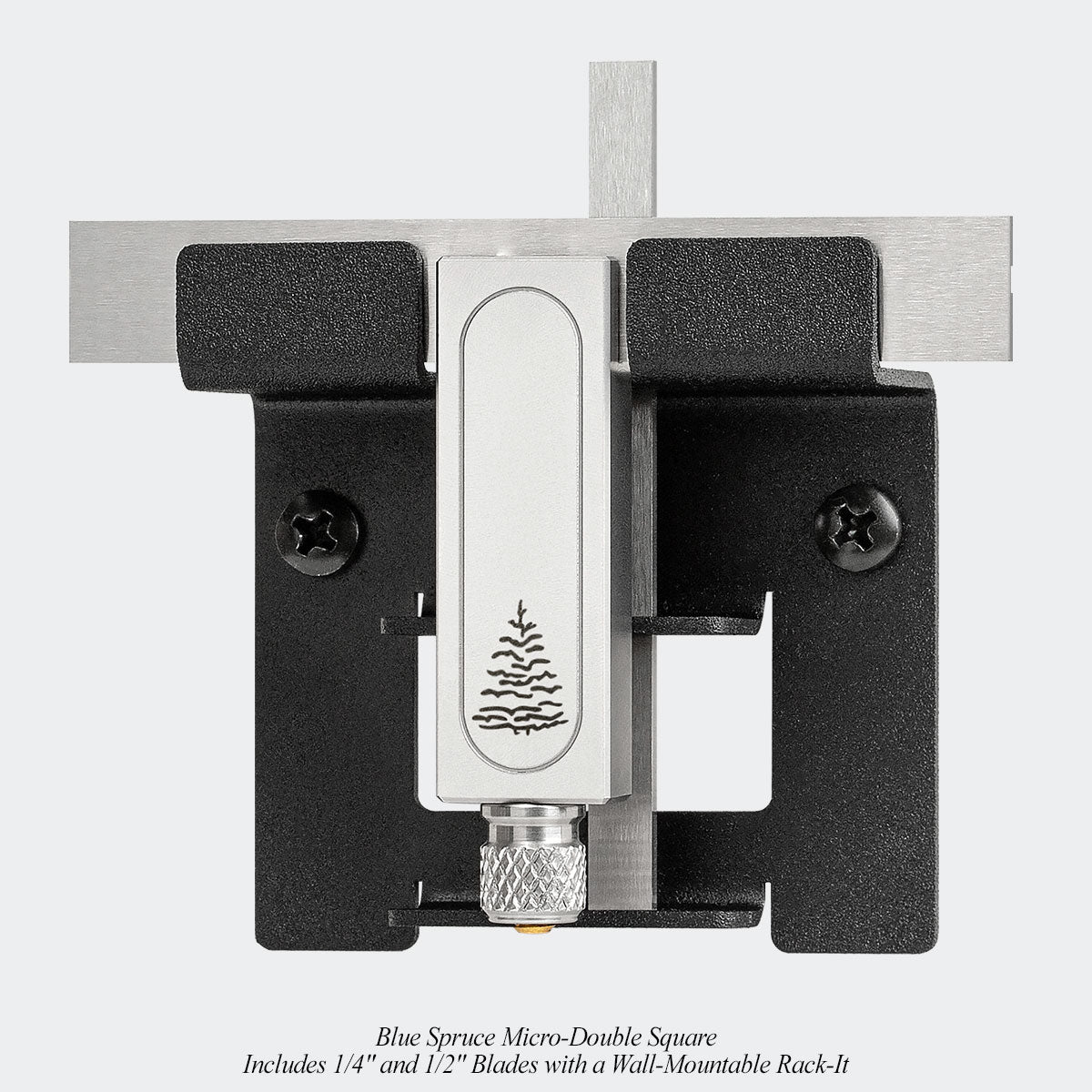Blue Spruce Micro-Double Square. Includes 1/4" and 1/2" Blades with a Wall-Mountable Rack-It