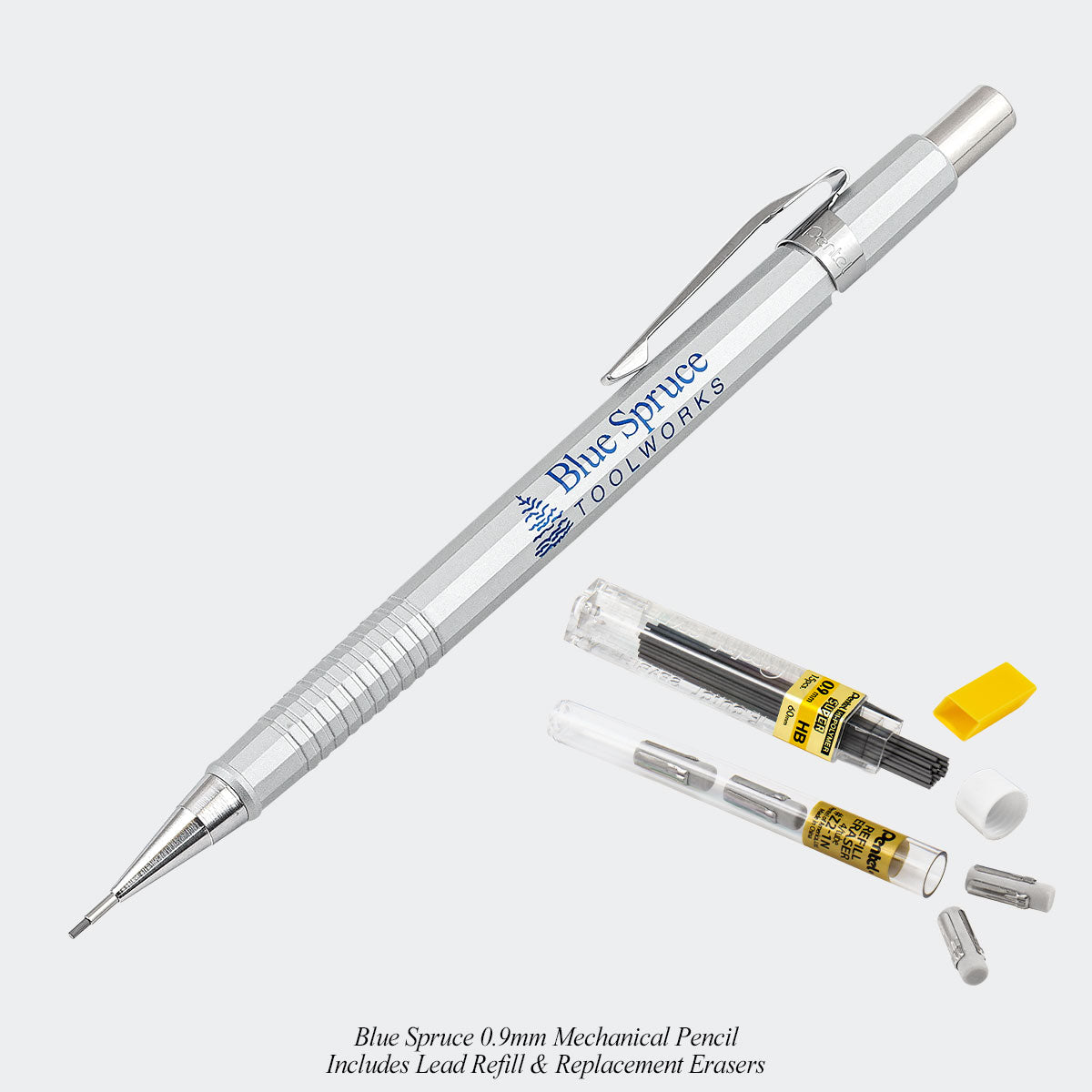 Blue Spruce 0.9mm Mechanical Pencil. Includes Lead Refill & Replacement Erasers