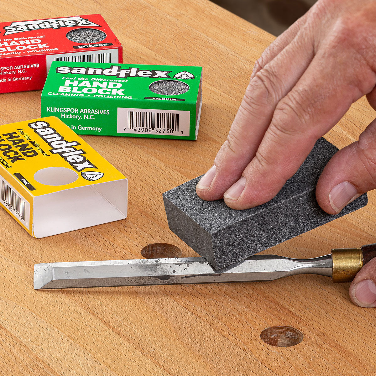 Clean and polish brass, bronze, cast iron and tool steel surfaces with Sandflex Abrasive Hand Blocks.