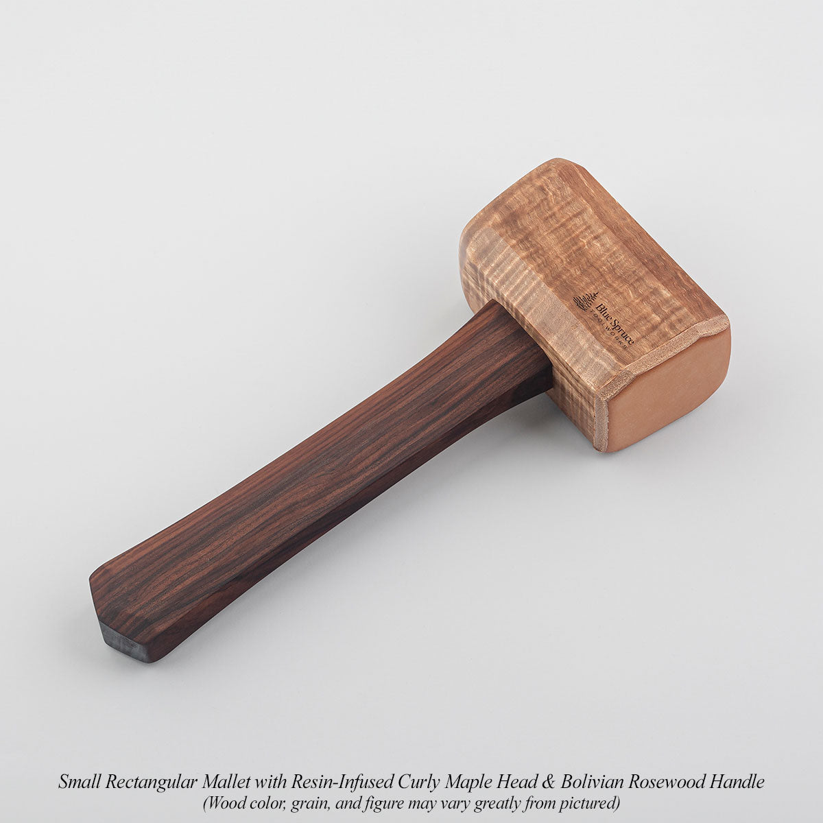 Small Rectangular Mallet with Resin-Infused Curly Maple Head & Bolivian Rosewood Handle.