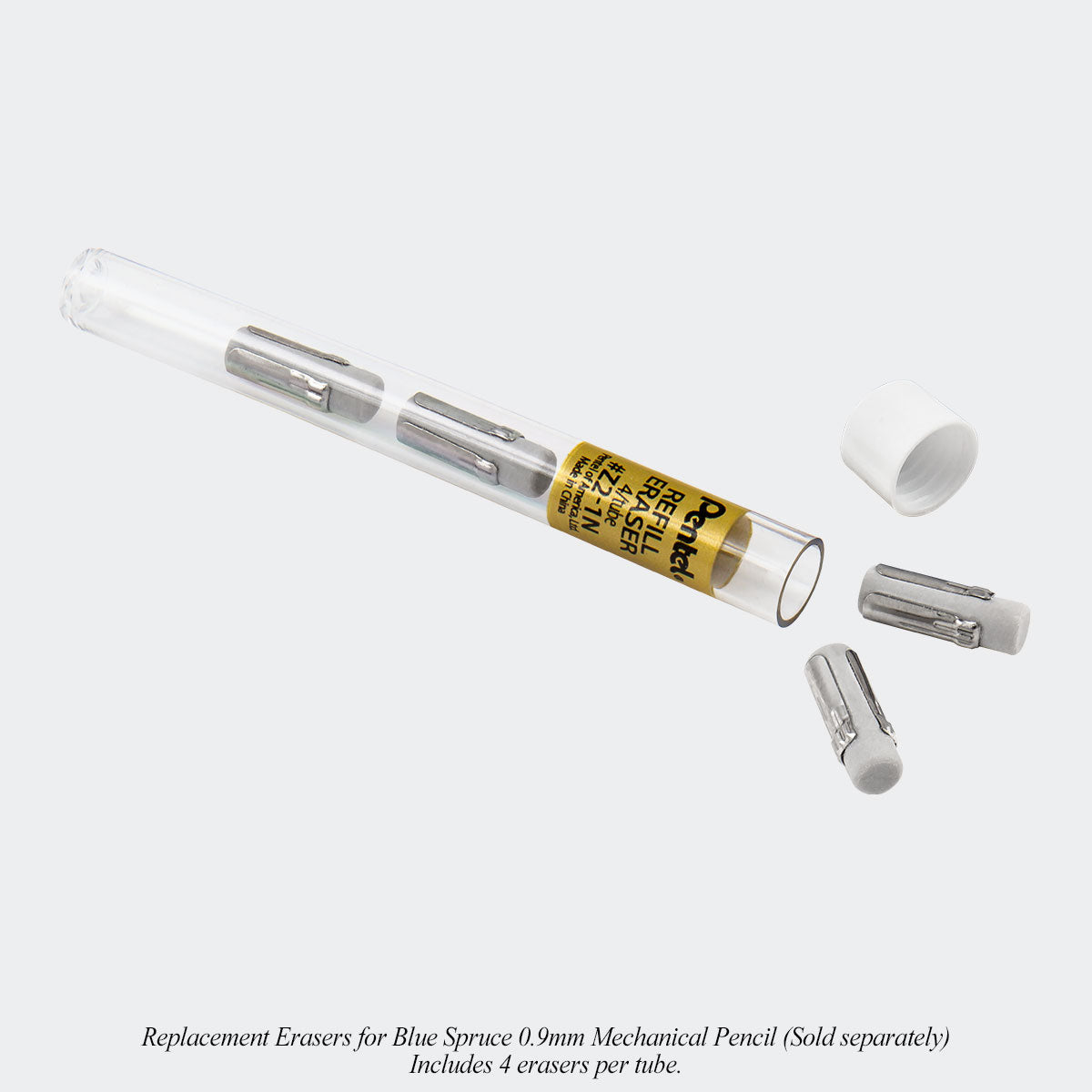 Replacement Erasers for Blue Spruce 0.9mm Mechanical Pencil. Includes 4 erasers per tube.