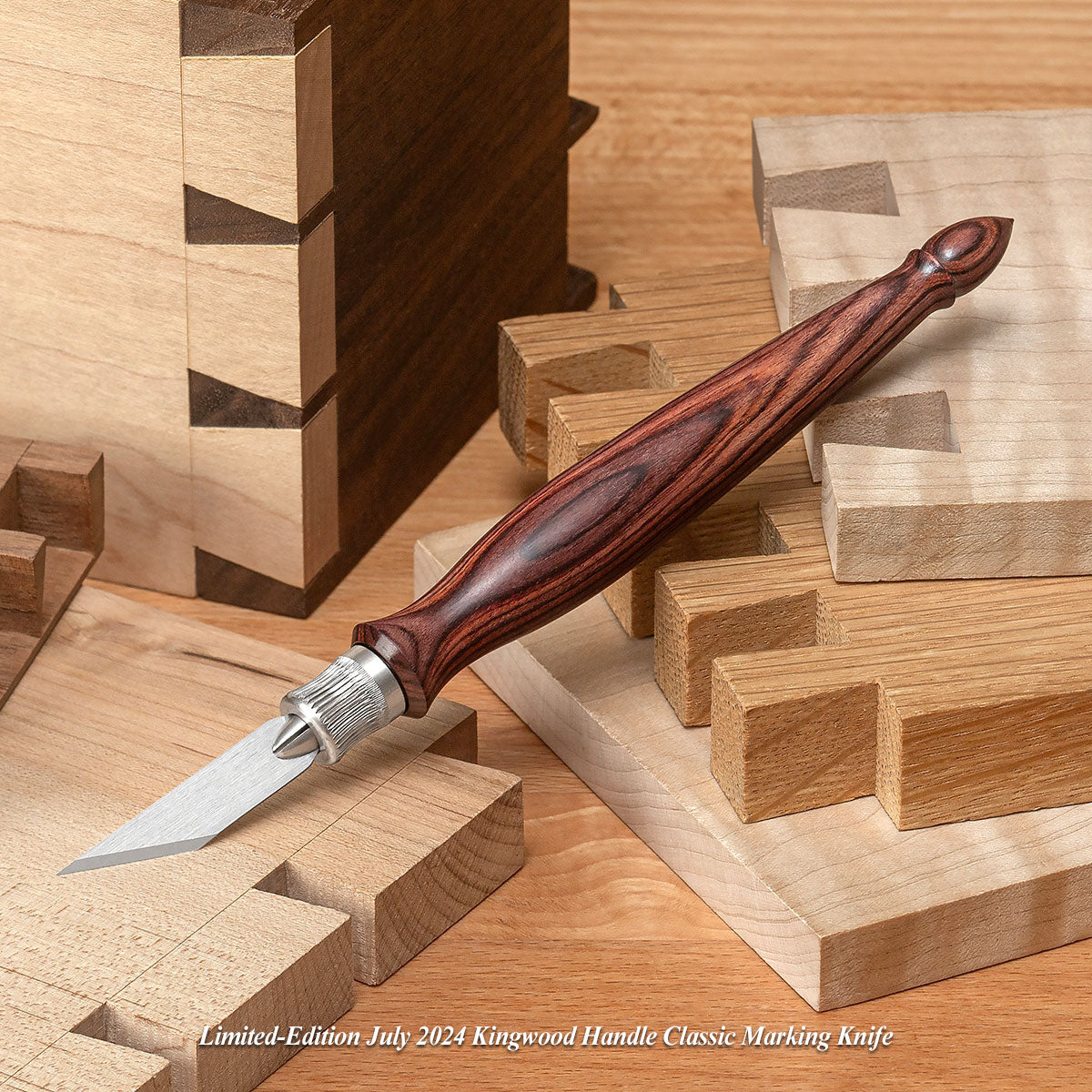 Kingwood blanks are from the production of the July 2024 limited-run offer of the Kingwood Handle Classic Marking Knife. Blanks will vary greatly in color, grain pattern, and figure.