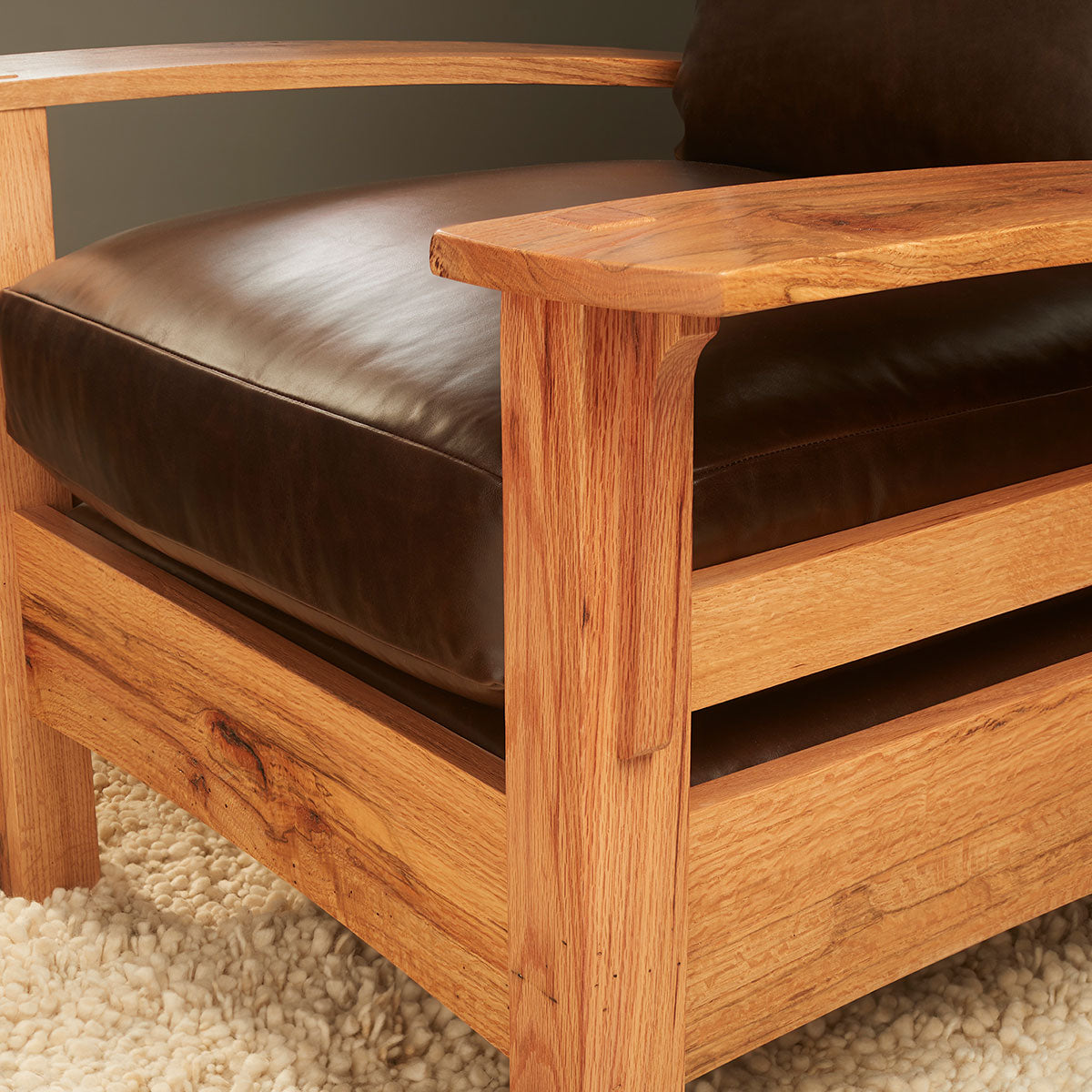 Closeup of the detail of the completed Adjustable Back Armchair.