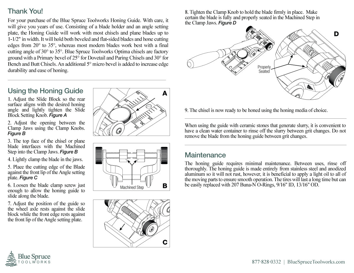 BLUE SPRUCE HONING GUIDE INSTRUCTION MANUAL