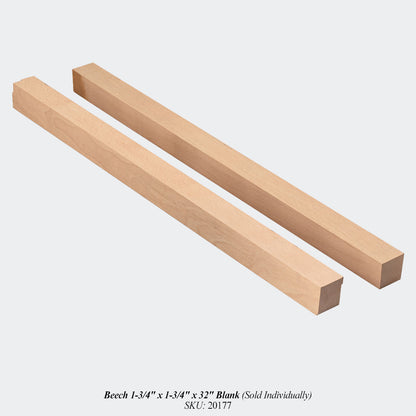 Beech 1-3/4" x 1-3/4" x 32" Blank (Sold Individually). SKU: 20177
