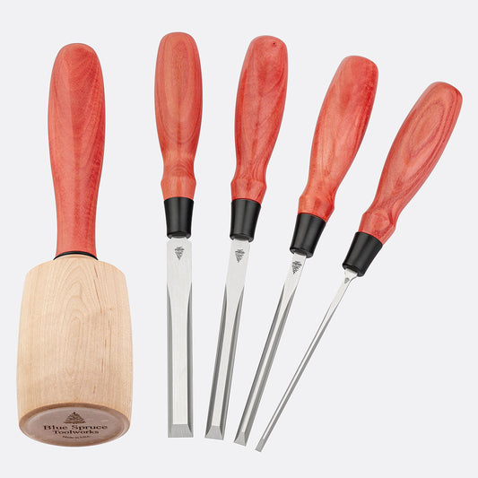 4-Piece Dovetail Chisel Set & Round Mallet with Pink Ivory Handles - Set #2