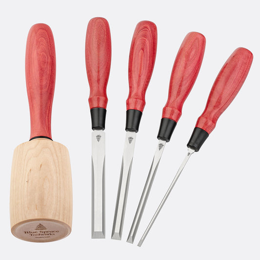 4-Piece Dovetail Chisel Set & Round Mallet with Pink Ivory Handles - Set #4
