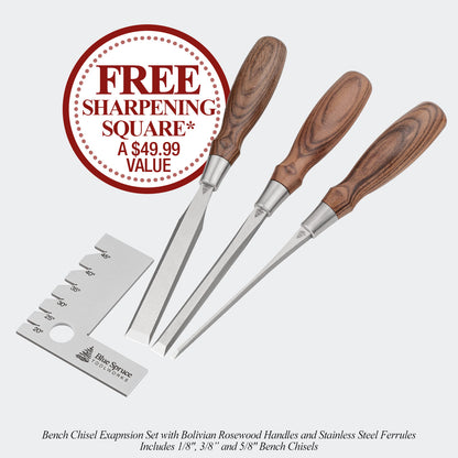 Bench Chisel 3-Piece Expansion Set & Free Sharpening Square