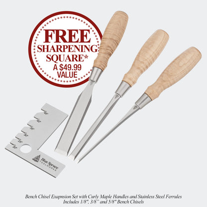 Bench Chisel 3-Piece Expansion Set & Free Sharpening Square