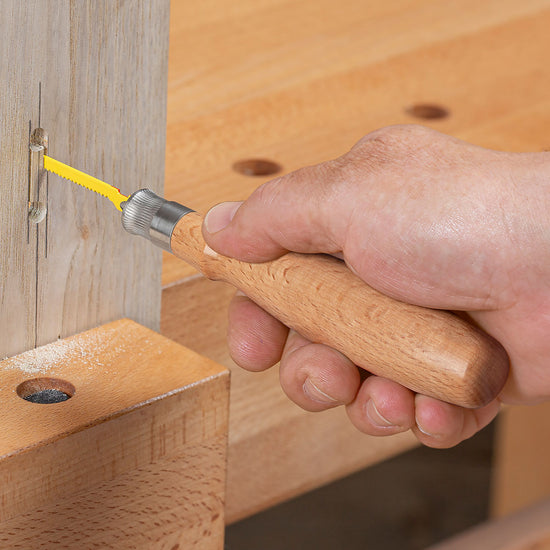  You can use the Beech Jigsaw Blade Handle with tiny blades to finish curved cuts and small openings.