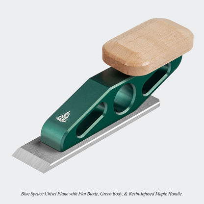  Blue Spruce Chisel Plane with Flat Blade, Green Body, & Resin-Infused Maple Handle