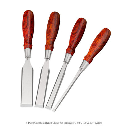 4-Piece Cocobolo Bench Chisel Set + FREE Small Rectangular Mallet