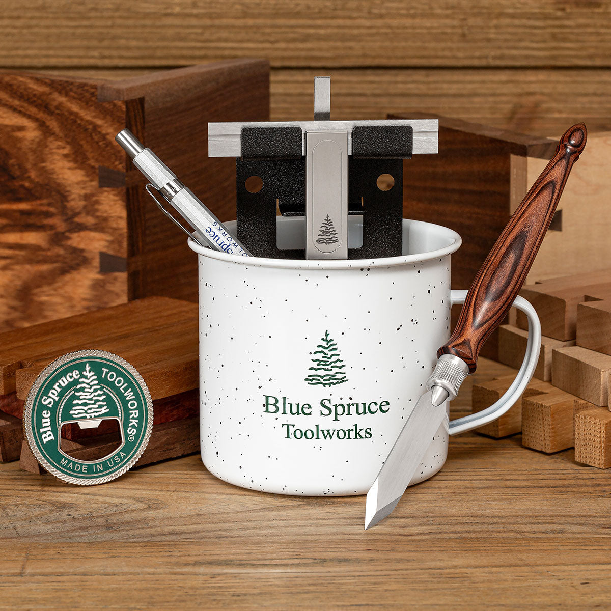  The Blue Spruce Father’s Day Gift Set includes an exclusive 16oz mug along with some of our favorite pint-sized tools.
