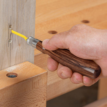 You can use the Beech Jigsaw Blade Handle with tiny blades to finish curved cuts and small openings.