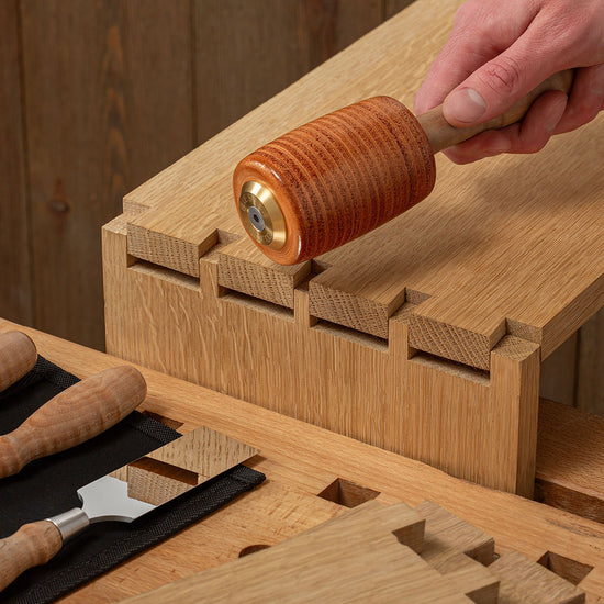 The Blue Spruce Leather Assembly Mallet delivers the exact amount of force needed with just the right heft and balance.