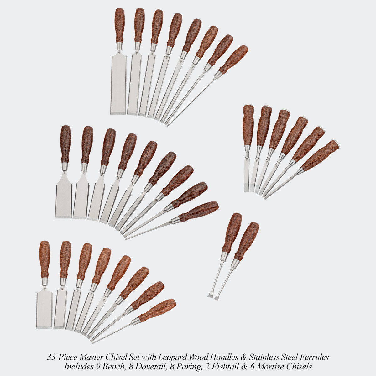 Small-Batch Run Leopard Wood Chisel Sets & Mallets