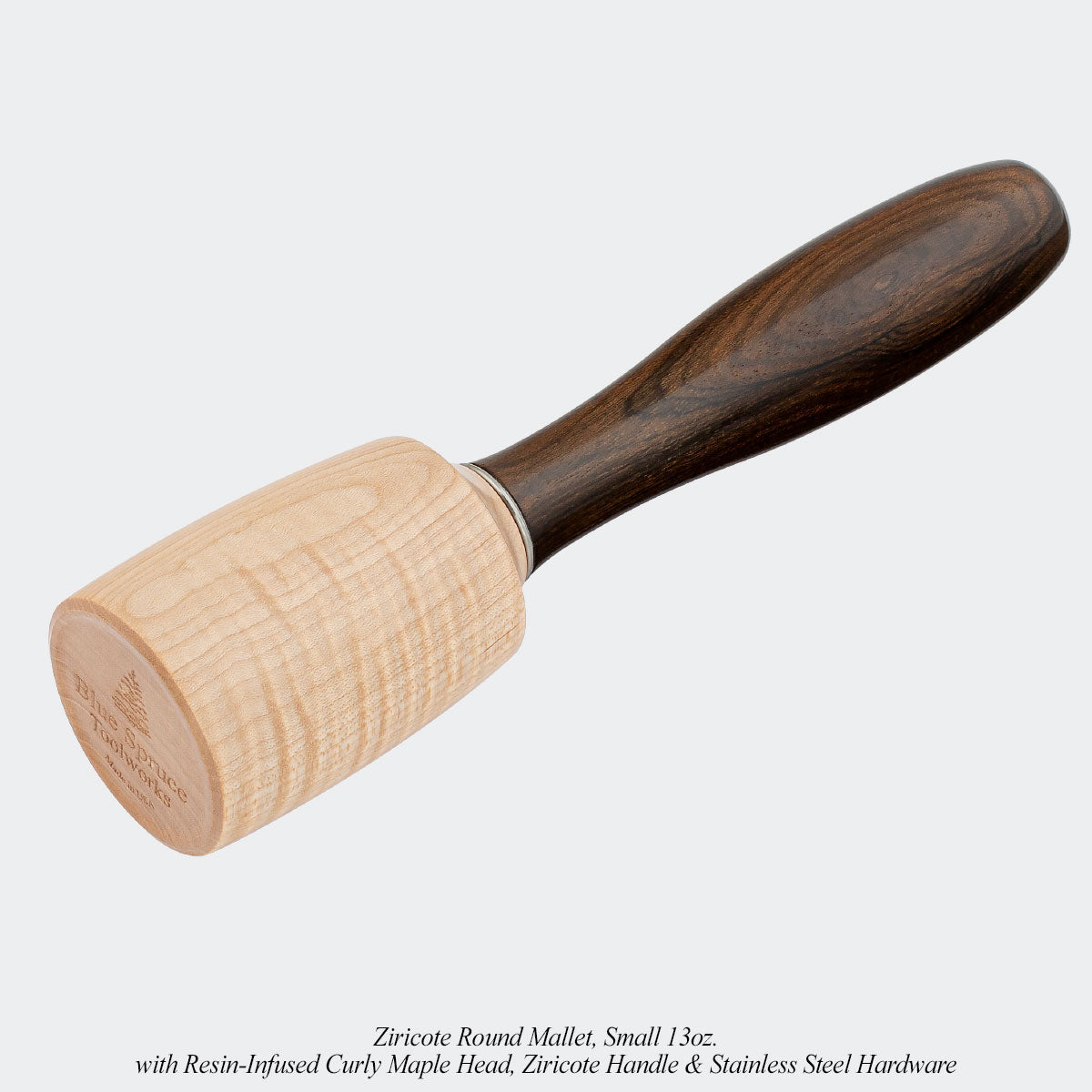 Blue Spruce Ziricote Handle Mallets: Round & Leather Assembly
