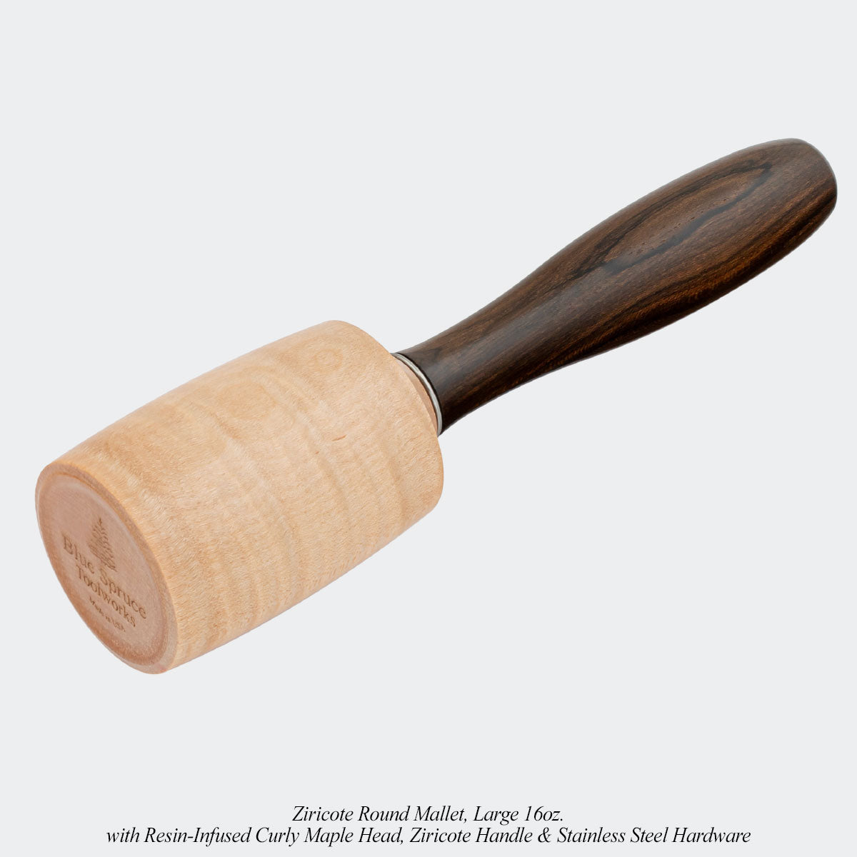 Blue Spruce Ziricote Handle Mallets: Round & Leather Assembly