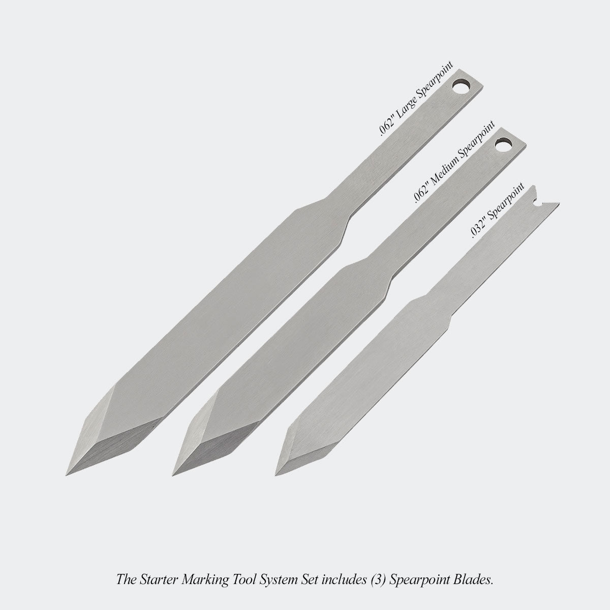 The Starter Marking Tool System Set includes (3) Spearpoint 