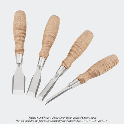 4 pc set curly maple optima butt chisels