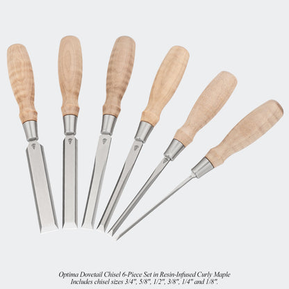 6 piece set curly maple chisels