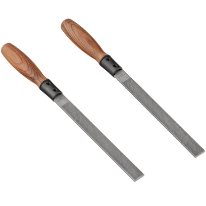 Two wood rasps with wooden handles on a white background