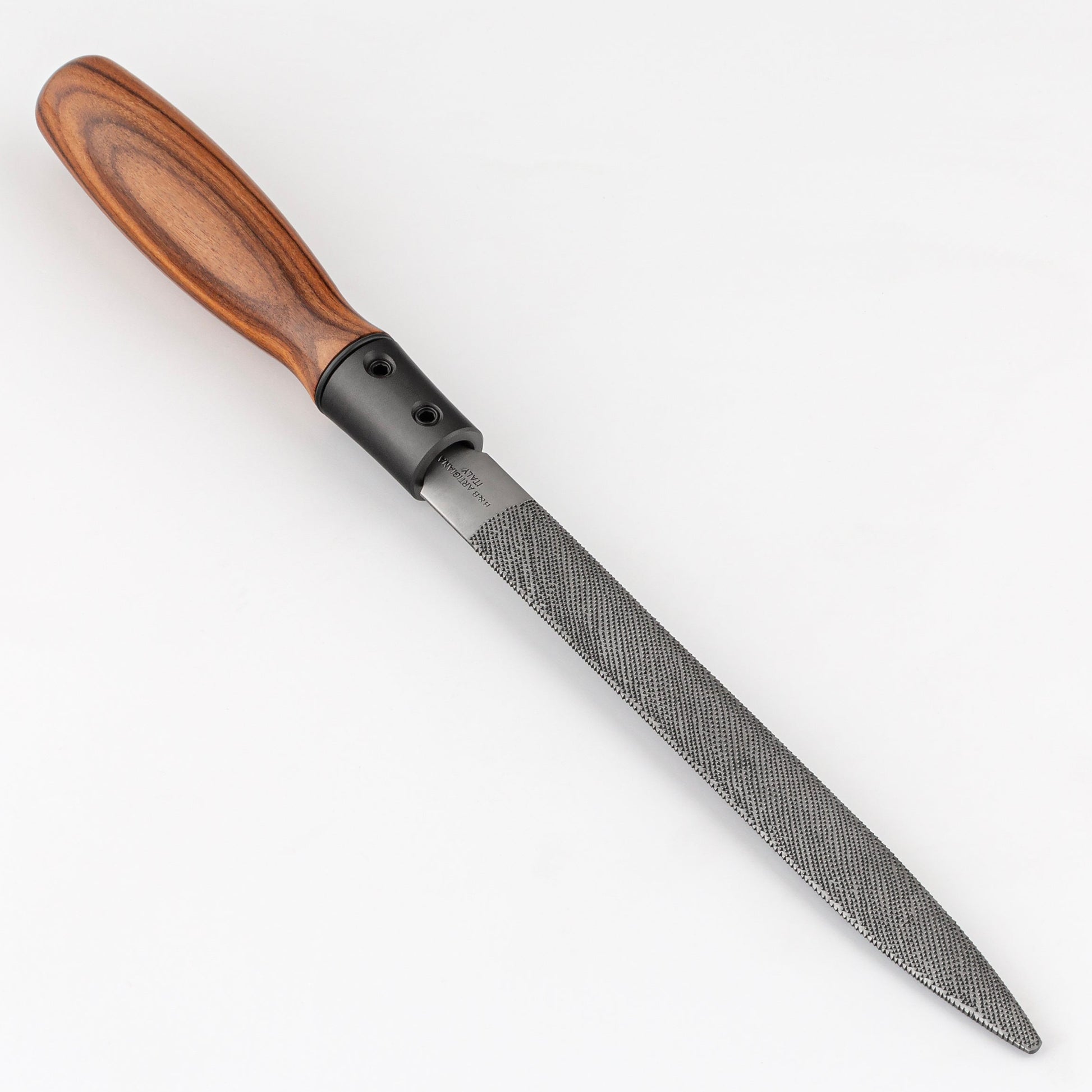 Rasp with wooden handle on a white background