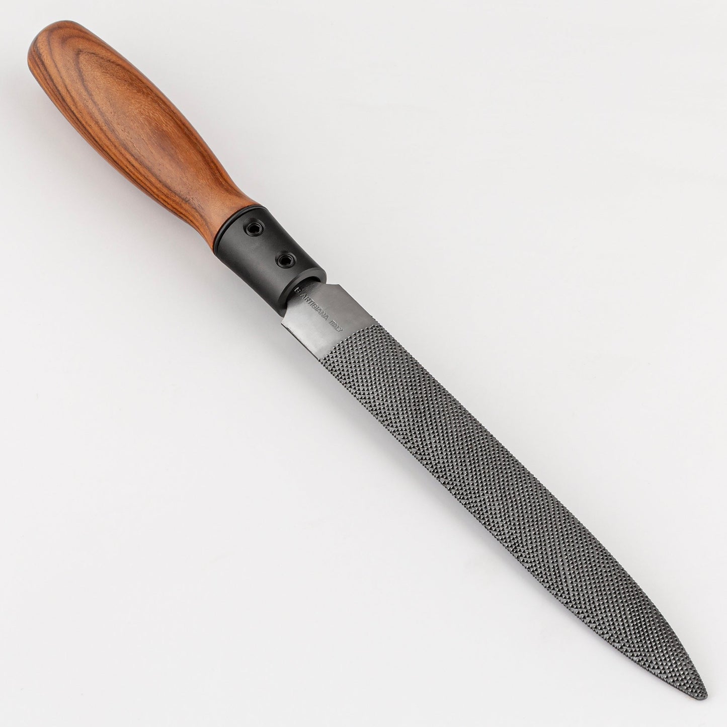 Rasp with a wooden handle on a white background
