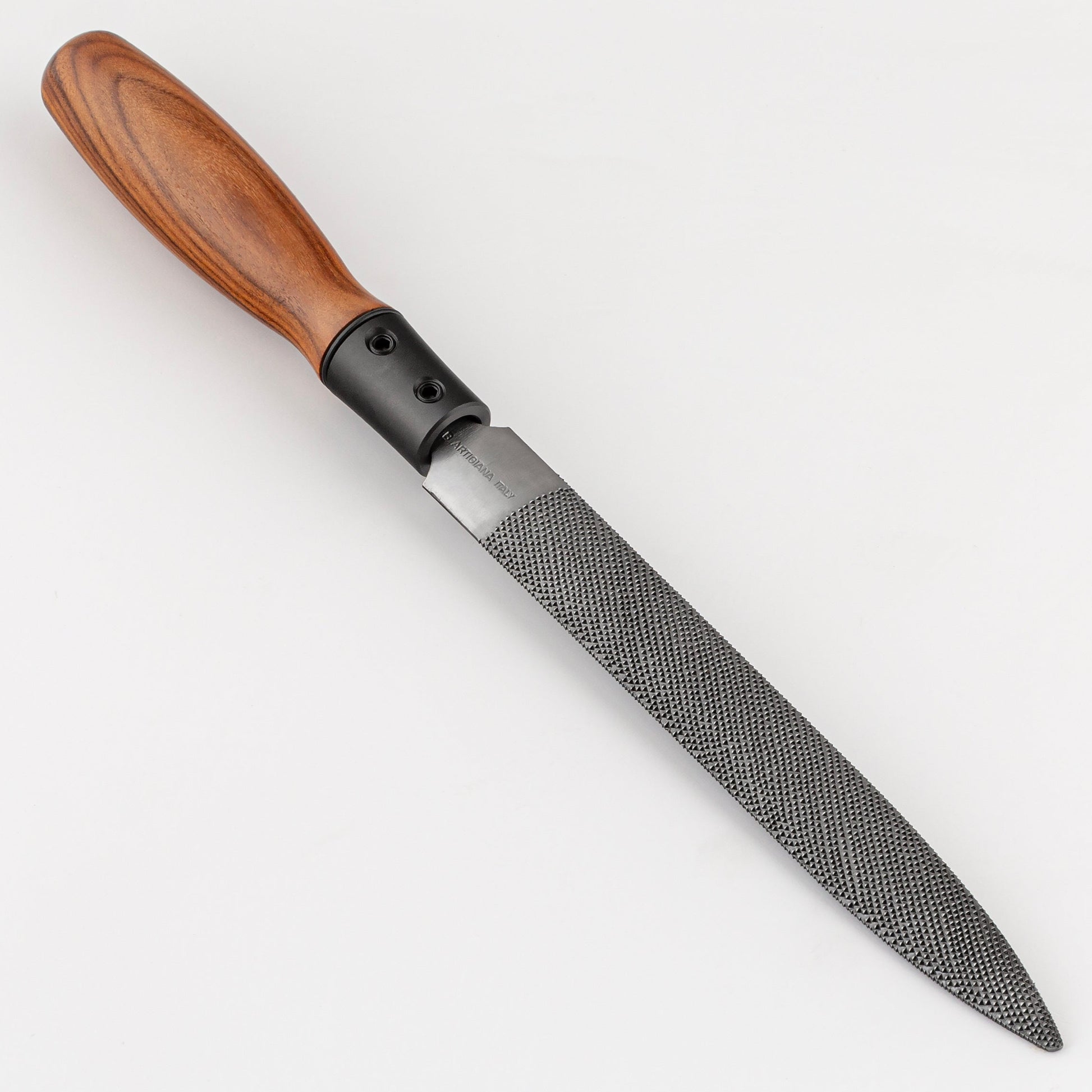 Rasp with a wooden handle on a white background