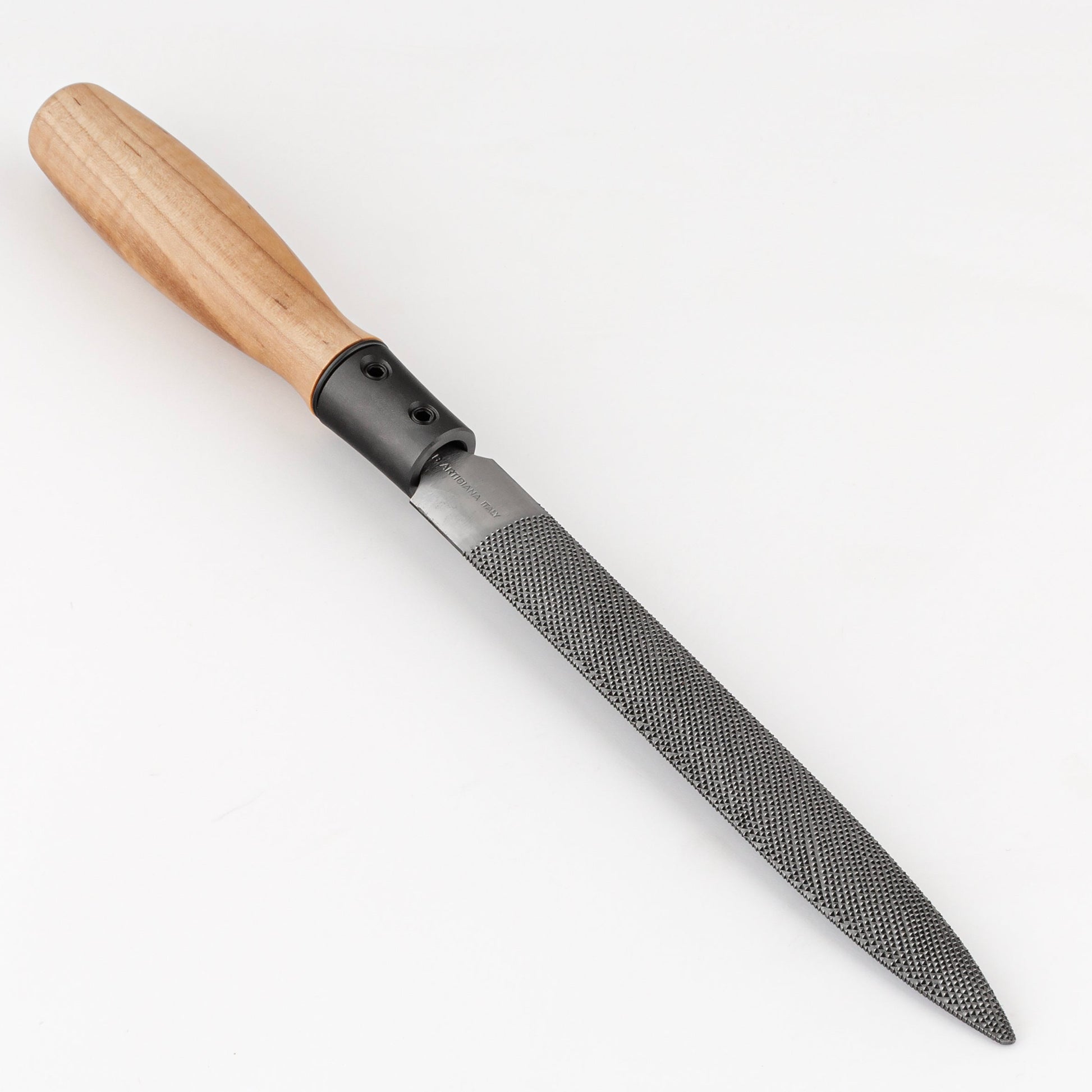 Rasp with a wooden handle on a white background