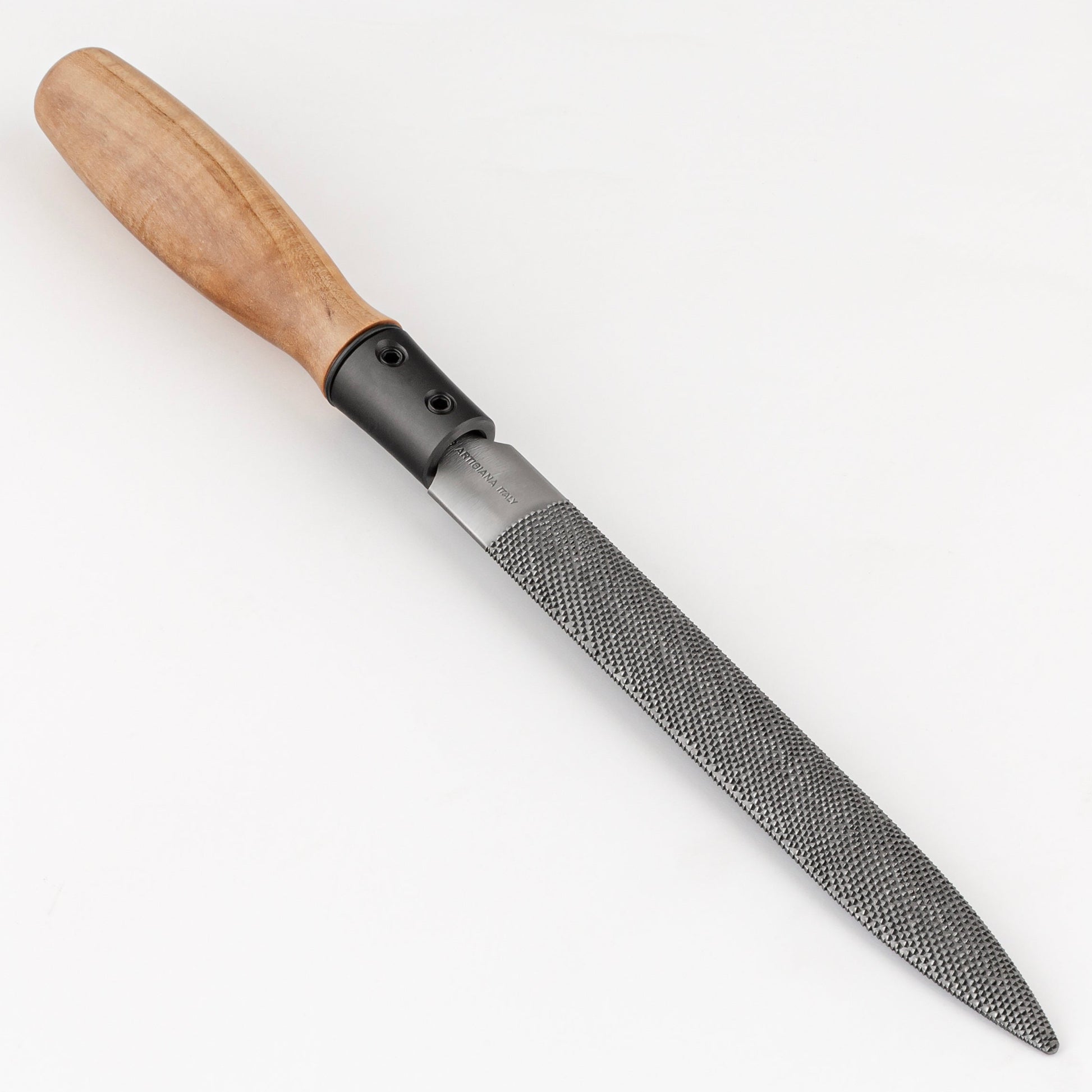 Rasp with a wooden handle on a white background