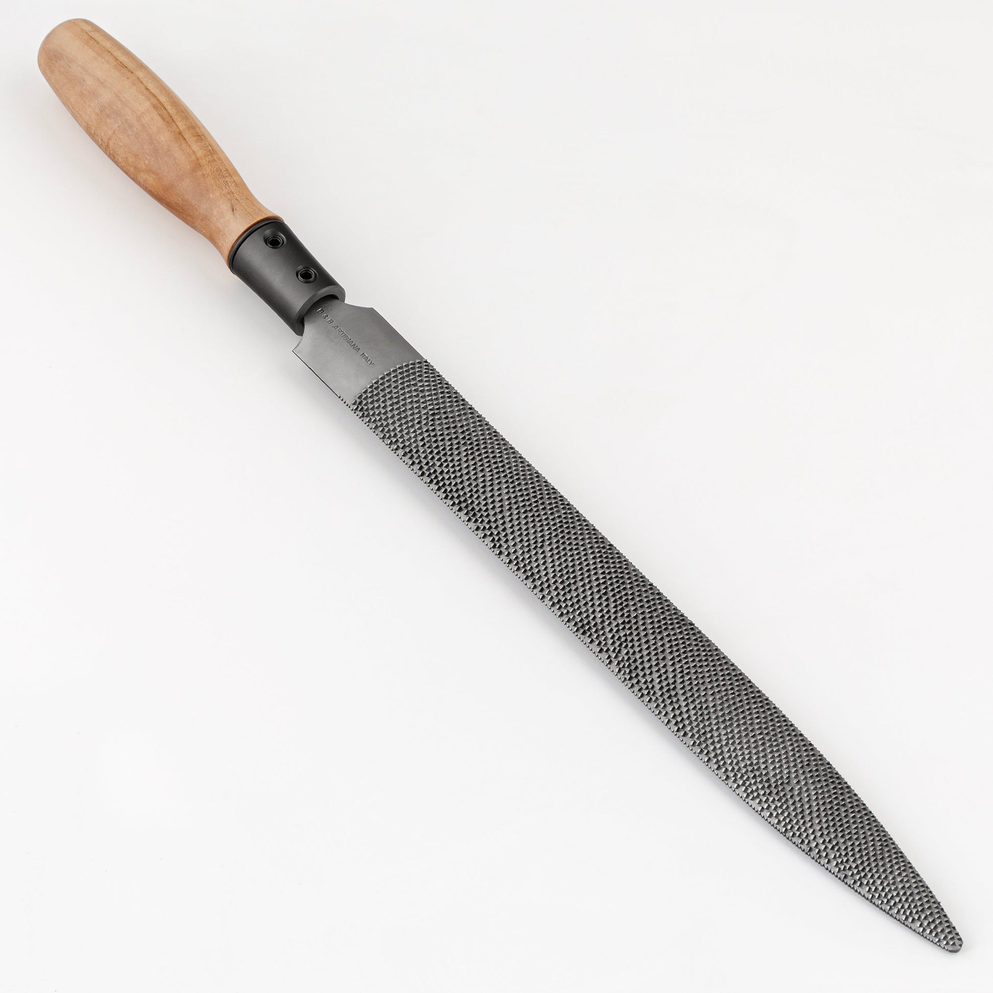 Rasp with wooden handle on a white background