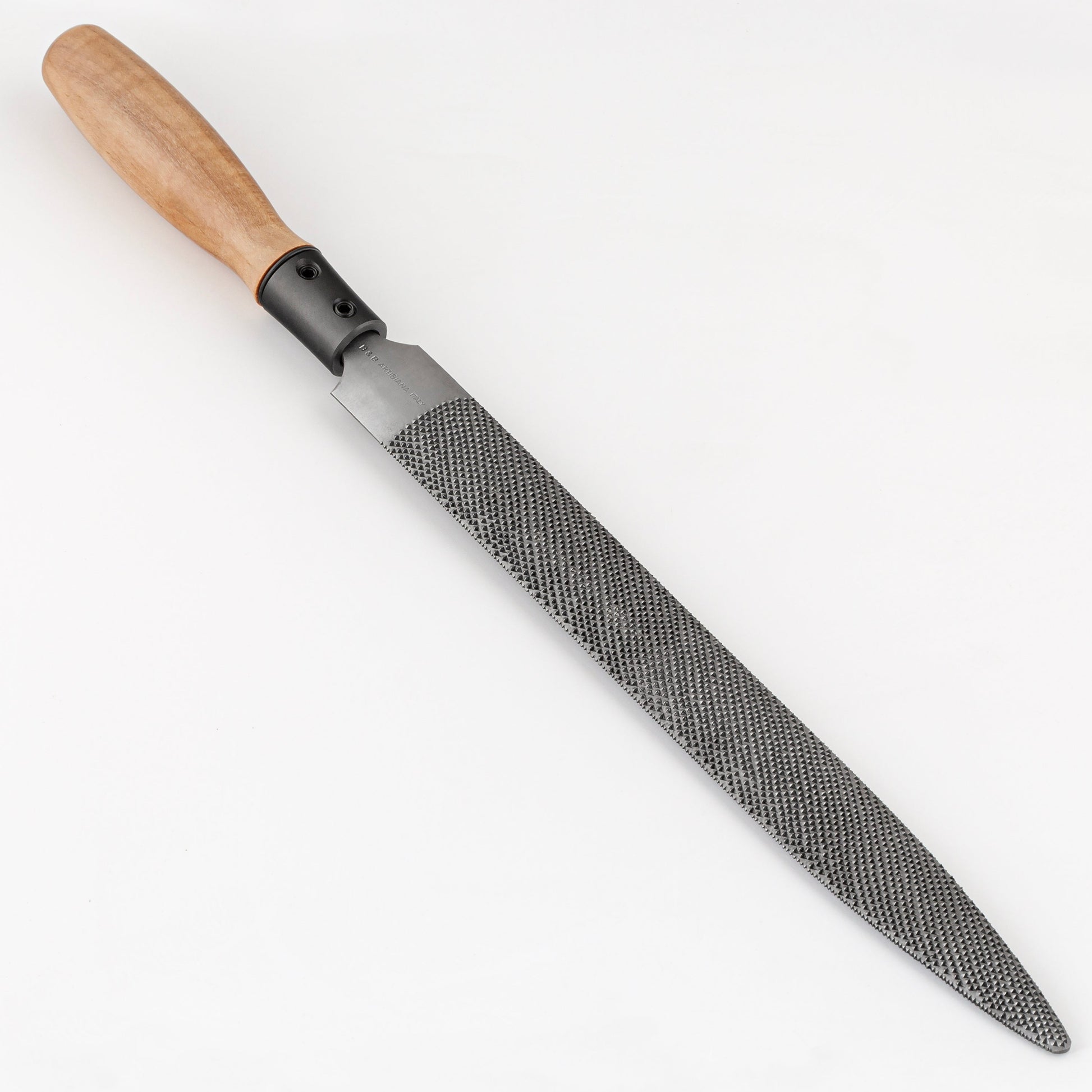 Rasp with wooden handle on a white background