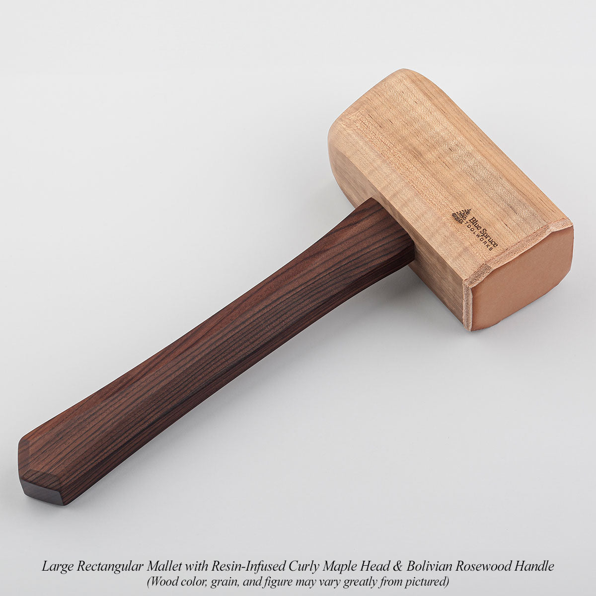 Large Rectangular Mallet with Resin-Infused Curly Maple Head & Bolivian Rosewood Handle.