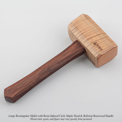 Large Rectangular Mallet with Resin-Infused Curly Maple Head & Bolivian Rosewood Handle.