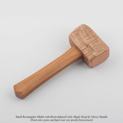  Small Rectangular Mallet with Resin-Infused Curly Maple Head & Cherry Handle.