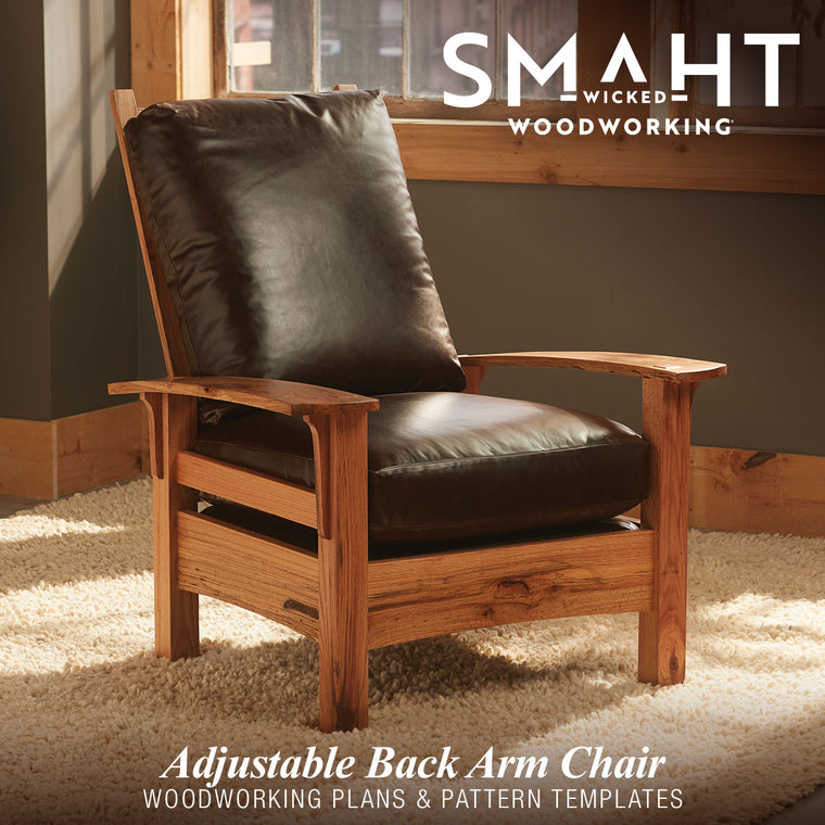 The final product after completing the Wicked Smaht Adjustable Back Armchair woodworking plan.